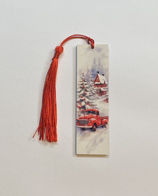 Christmas Wooden Red Truck Bookmark