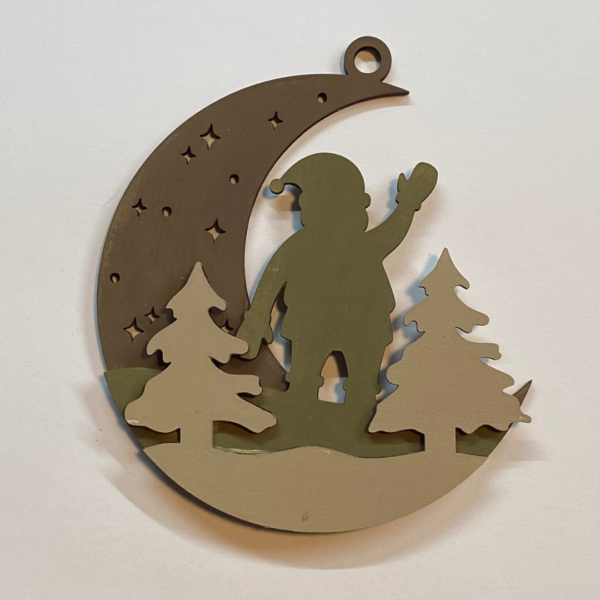 Waving Santa Woodland Ornament